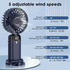 Image of USB Rechargeable Mini Portable Handheld Electric Fan Foldable Neck Hanging Outdoor Fan Adjustable 5 Speed Powerful Air Cooler