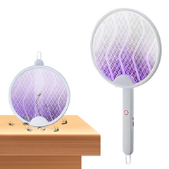 Kartmuch 3 in 1 Mosquito bat Electric Mosquito Swatter Mosquitos Zapper Indoor & Outdoor USB Rechargeable with Purple LED Light Foldable Mosquito Killer Racket (White)