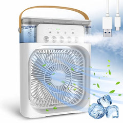 Portable Humidifier Air Cooler Mist Fan Mini Cooler for Home with 3 Speed Mode with Water Spray, 7 Color LED and Timer, USB Personal Cooler Desk Fan for Shop, Office, Kitchen (USB Powered Mini AC